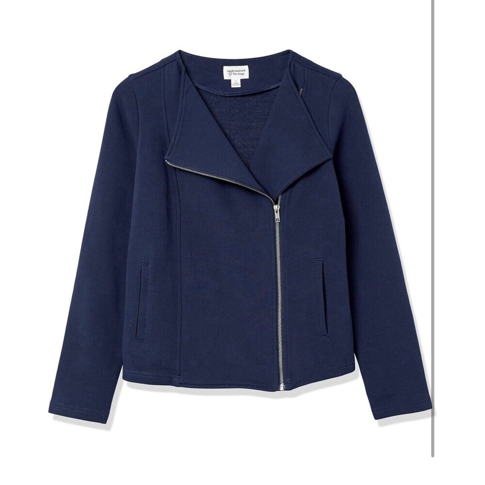 The Drop Caralyn Moto Long Sleeve Zip Up Jacket Navy Size XXS NWT